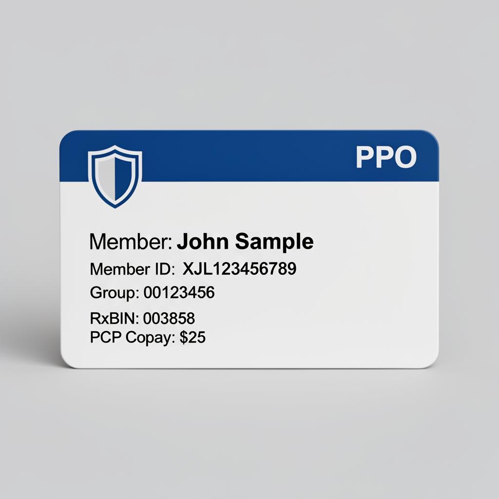 Example insurance card with PPO shown as plain text