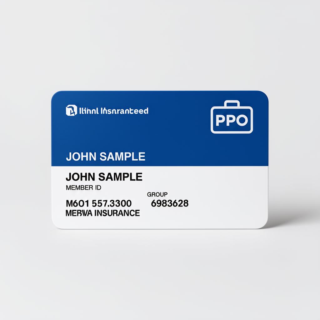 Example insurance card with PPO inside a suitcase icon